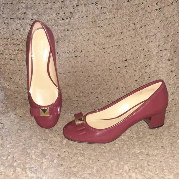 MICHAEL KORS-Caroline-Mulberry Patent Leather Pumps-Mid-Heel-Sz 6.5-Excellent - Picture 1 of 7